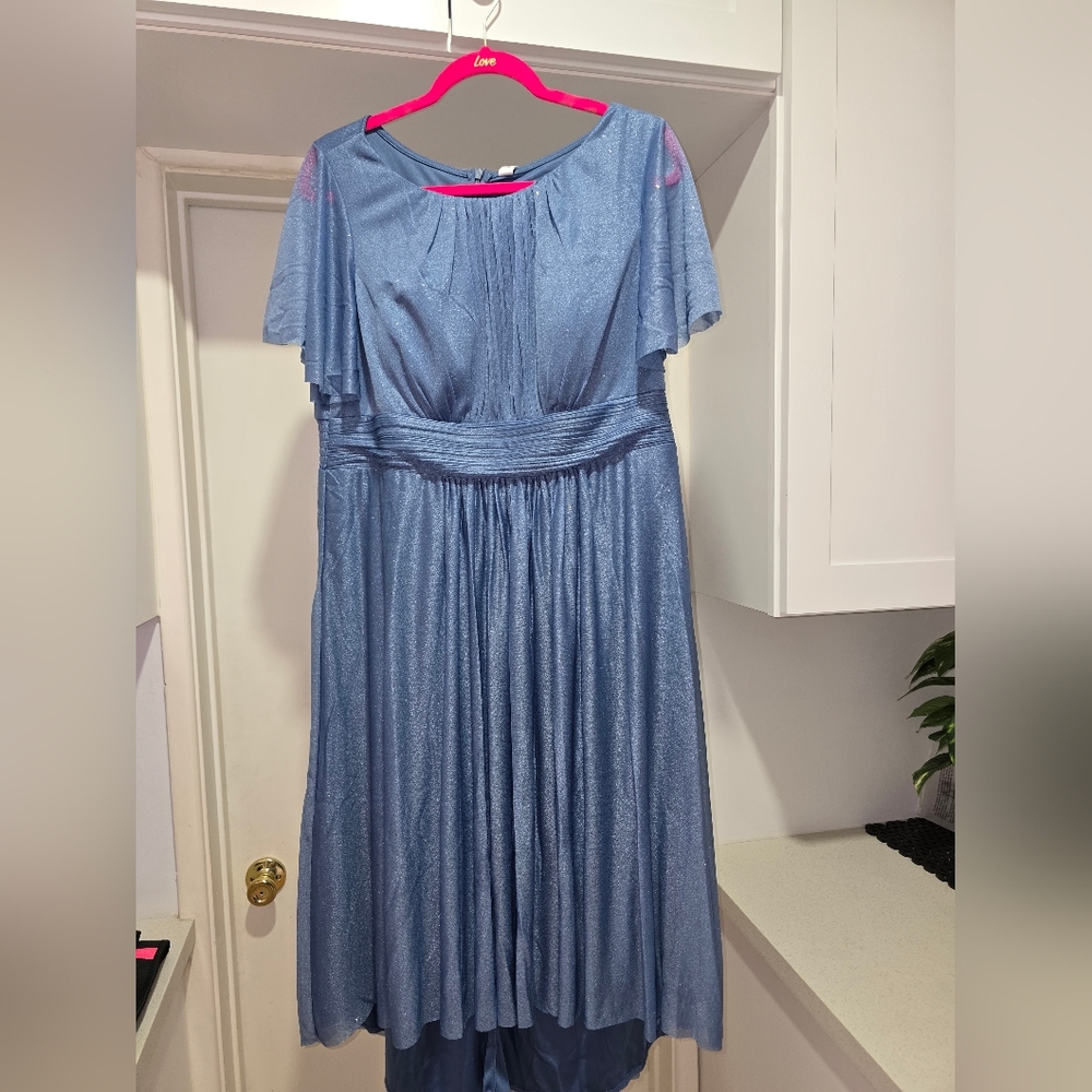 Ever Pretty Blue Round Neck Midi Dress, Sparkly Material, Flutter Sleeves SZ 16 - Picture 5 of 9